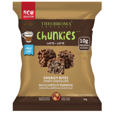 THEOBROMA CHOCO, 38% MILK CHOCOLATE LATTE CHUNKIES, 12 x 37G