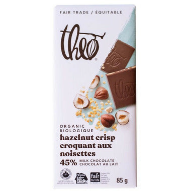 THEO, HAZELNUT CRISP BAR 45% MILK ORG, 12 x 85G