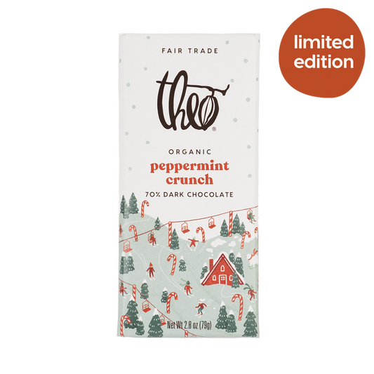 THEO, PEPPERMINT CRUNCH 70% DARK, 12 x 79G