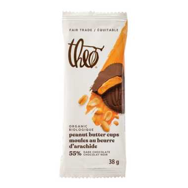 THEO, DARK CHOCOLATE PEANUT BUTTER CUPS, 12 x 38G