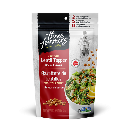 THREE FARMERS, LENTILS SALAD TOPPER BACON, 6 x 140G