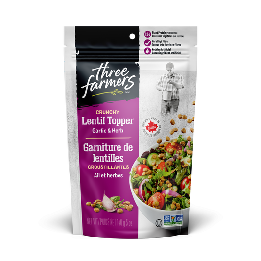 THREE FARMERS, LENTILS SALAD TOPPER GARLIC HERB, 6 x 140G