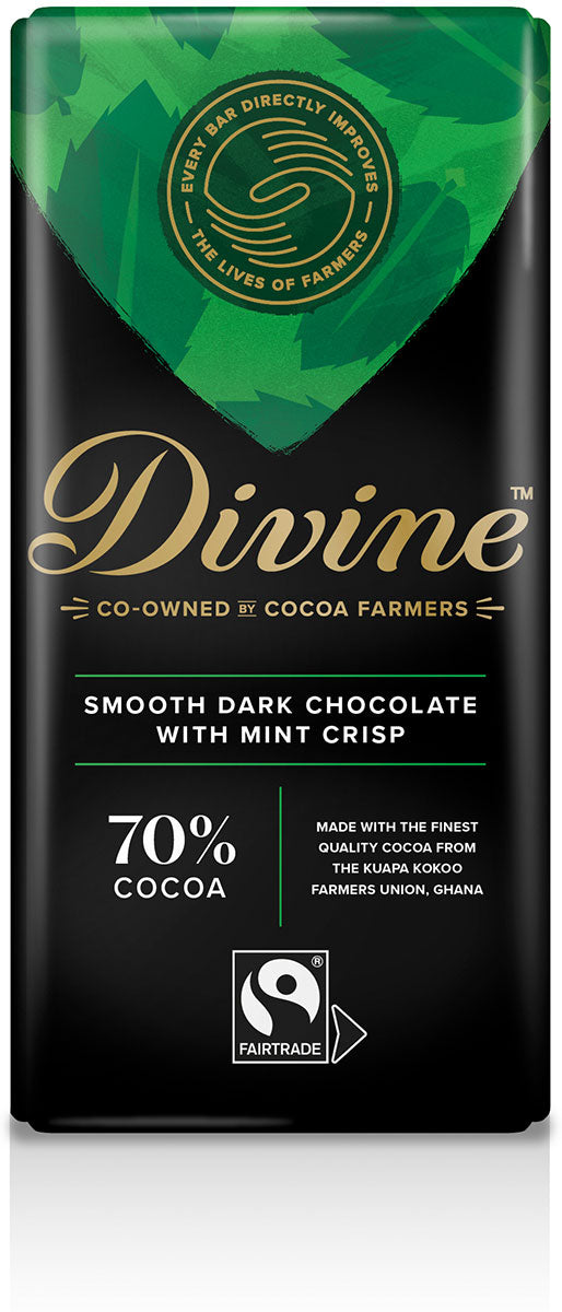 DIVINE CHOCOLAT, 70% DARK CHOCOLATE WITH MINT CRISP, 12 x 85G