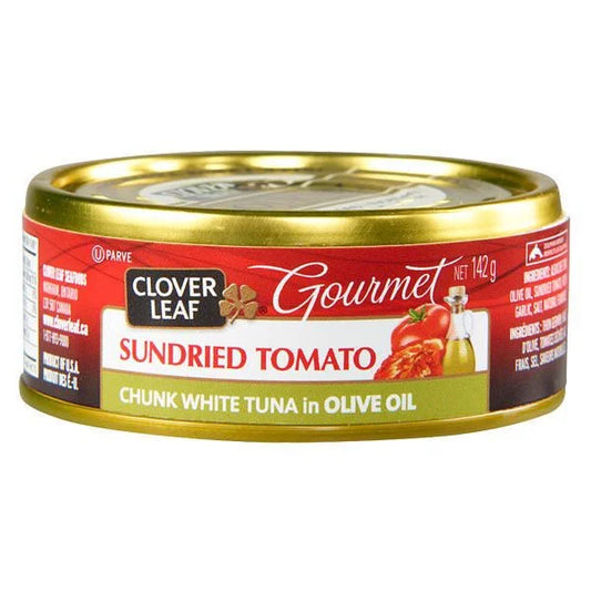 CLOVERLEAF WHITE TUNA IN OIL SUN-DRIED TOMATOES, 12 X 142 G