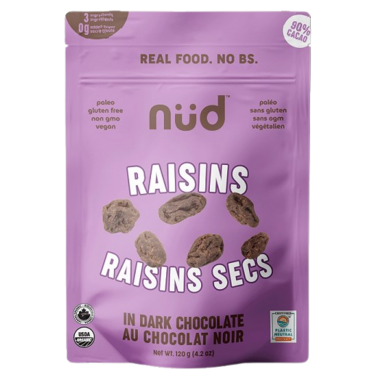 NUD FUD, DARK CHOCOLATE COVERED RAISINS, 6 x 120G