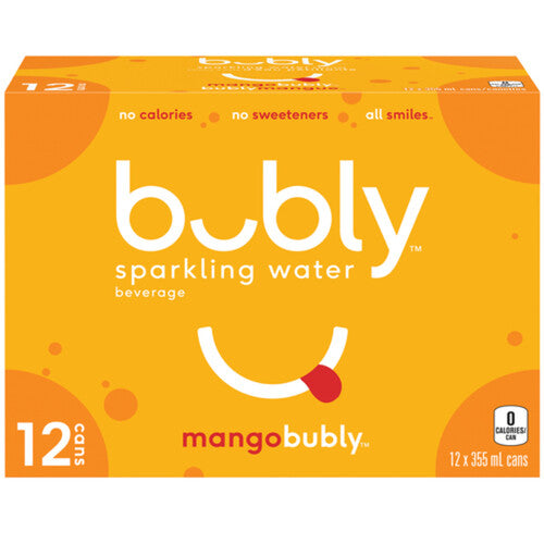 BUBLY MANGO SPARKLING WATER, 12 x 355 ML