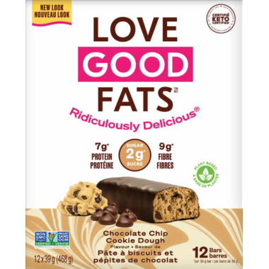LOVE GOOD FATS, CHOCOLATE CHIP COOKIE DOUGH, 12 x 39G