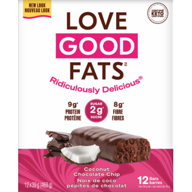 LOVE GOOD FATS, COCONUT CHOCOLATE CHIP SNACK BAR, 12 x 39G