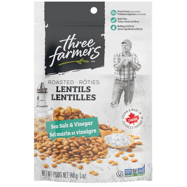 THREE FARMERS, LENTILS - SEA SALT & VINEGAR 140G, 12 x 140G