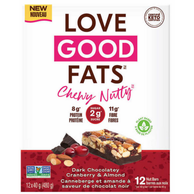 LOVE GOOD FATS, CHEWY NUTTY DK CHOCY CRANBERRY & ALMOND, 12 x 40G