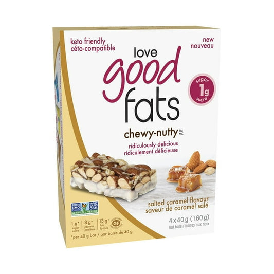 LOVE GOOD FATS, CHEWY-NUTTY SALTED CARAMEL FLAVOUR BAR, 12 x 4X40G