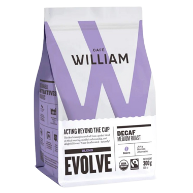 CAFE WILLIAM, EVOLVE DECAF MEDIUM ROAST - BEANS, 6 x 300G