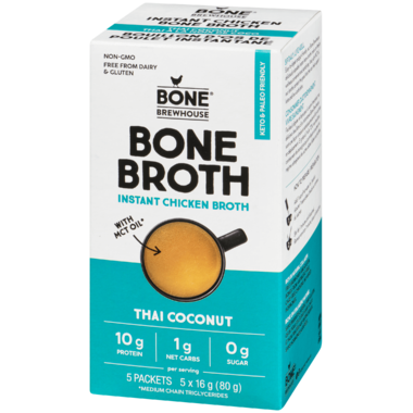 BONE BREWHOUSE, THAI COCONUT INSTANT CHICKEN BONE BROTH, 9 x 80G