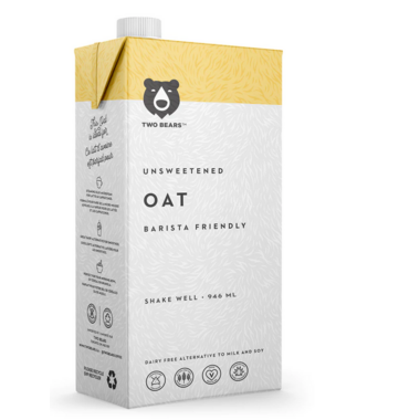 TWO BEARS, UNSWEETENED BARISTA FRIENDLY OAT MILK, 6 x 946ML