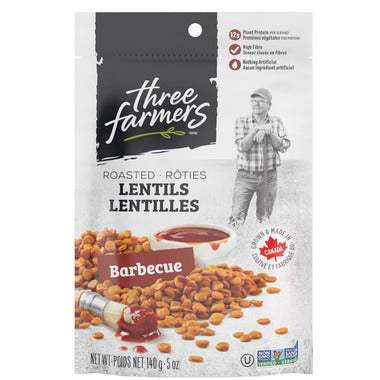 THREE FARMERS, LENTILS - BBQ 140G, 12 x 140G