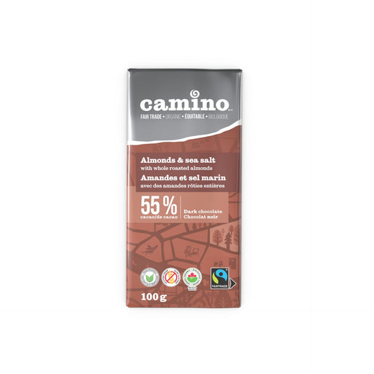 CAMINO, ORG ALMONDS & SEA SALT 55% DARK CHOCO, 12 x 100G