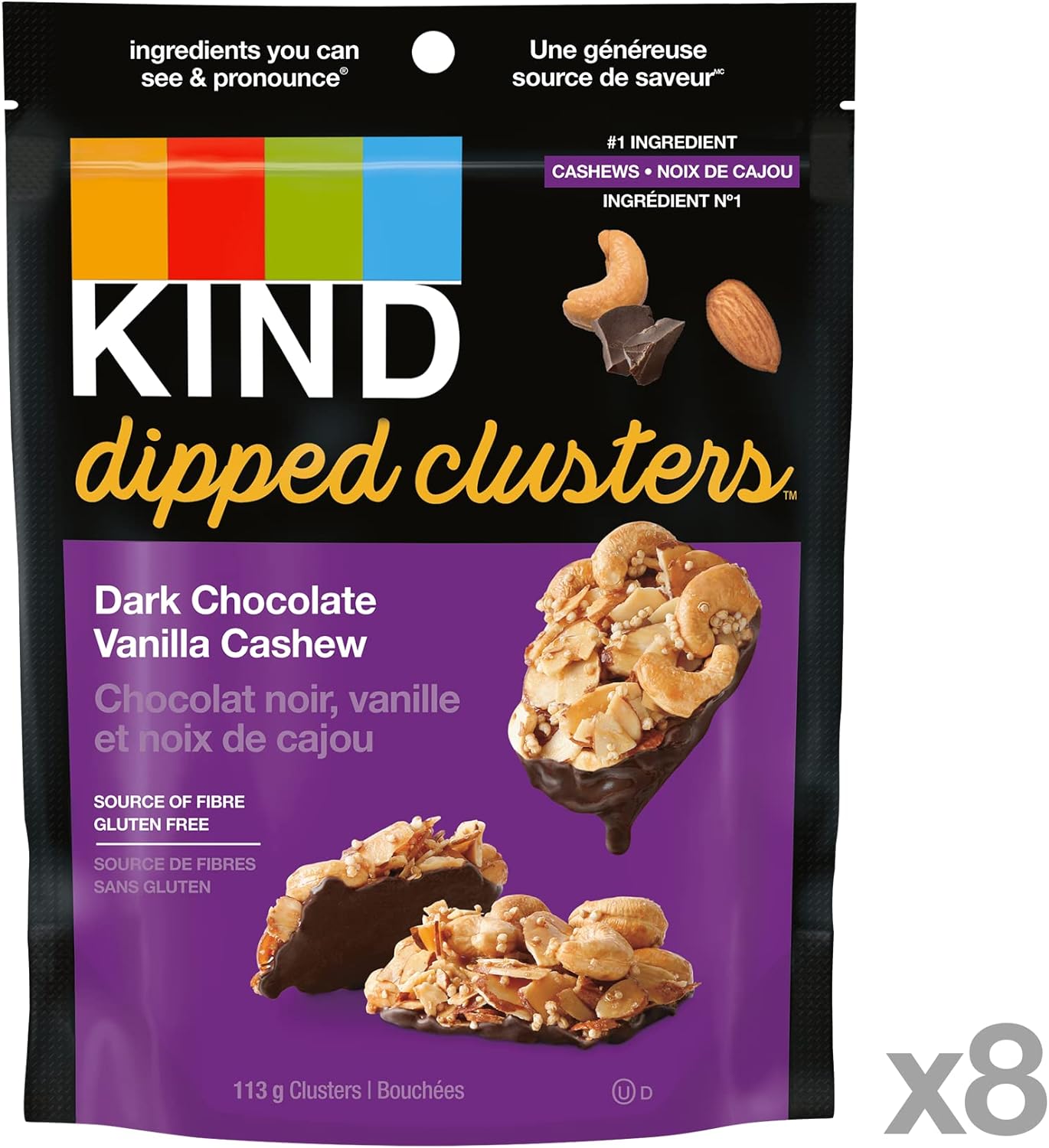 KIND, DARK CHOCOLATE VANILLA CASHEW, 8 x 113G
