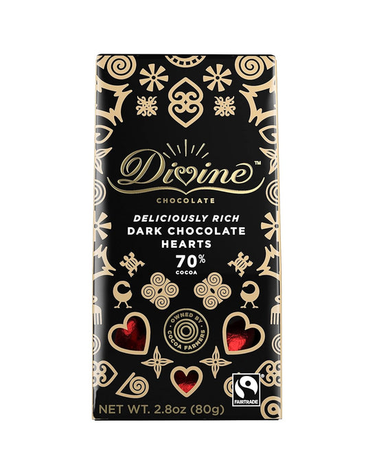 DIVINE CHOCOLAT, 70% DARK CHOCOLATE HEARTS, 12 x 80G