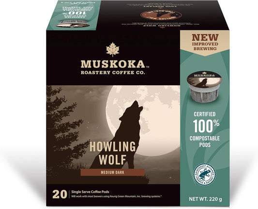 MUSKOKAROASTERY, COMPOSTABLE PODS - HOWLING WOLF, 6 x 220G