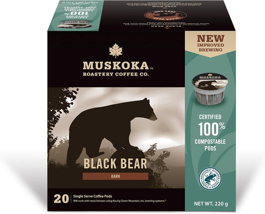 MUSKOKAROASTERY, COMPOSTABLE PODS - BLACK BEAR, 6 x 220G