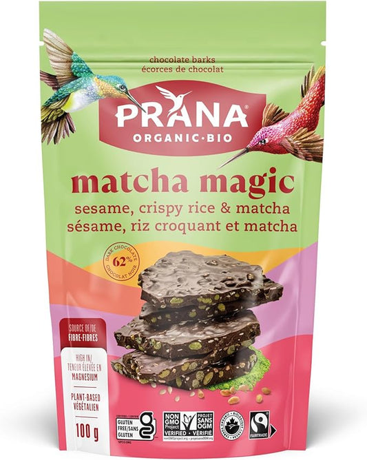 PRANA, MATCHA MAGIC DARK CHOCOLATE BARK, 8 x 100G