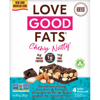 LOVE GOOD FATS, CHEWY N DK CHOC SEA SALT ALMONT BAR, 12 x 4X40G