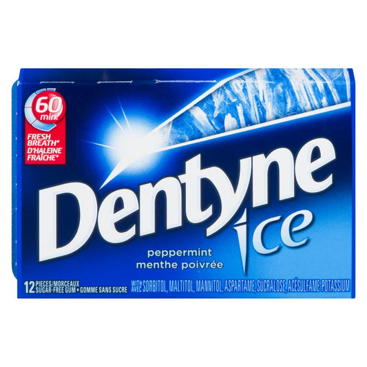 DENTYNE ICE GUM PEPPERMINT, 12 X 1 UN