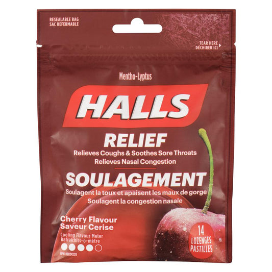 HALLS CHERRY COUGH DROPS, 12 X 14 UN