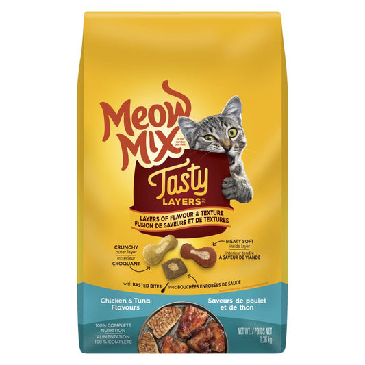 MEOWMIX DRY CAT FOOD CHICKEN & TUNA, 6 X 1.36 KG