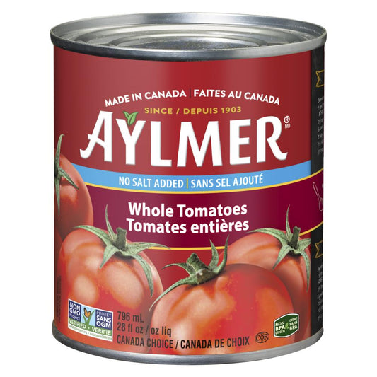 AYLMER WHOLE TOMATOES LOW SODIUM, 24 X 796 ML