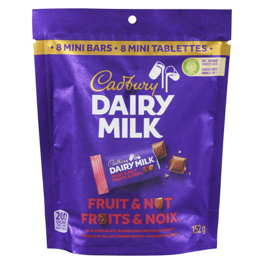 CADBURY DAIRY MILK FRUIT AND NUT CHOCOLATE BAR, 8 X 152 G