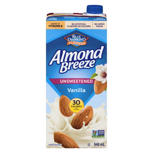 BLUE DIAMOND VANILLA ALMOND BEVERAGE NON-SWEETENED, 12 X 946 ML