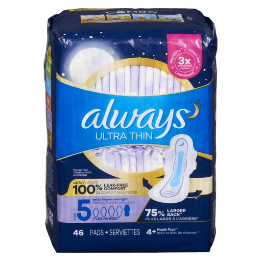 ALWAYS PADS ULTRA THIN EXTRA HEAVY OVERNIGHT, 2 X 46 UN