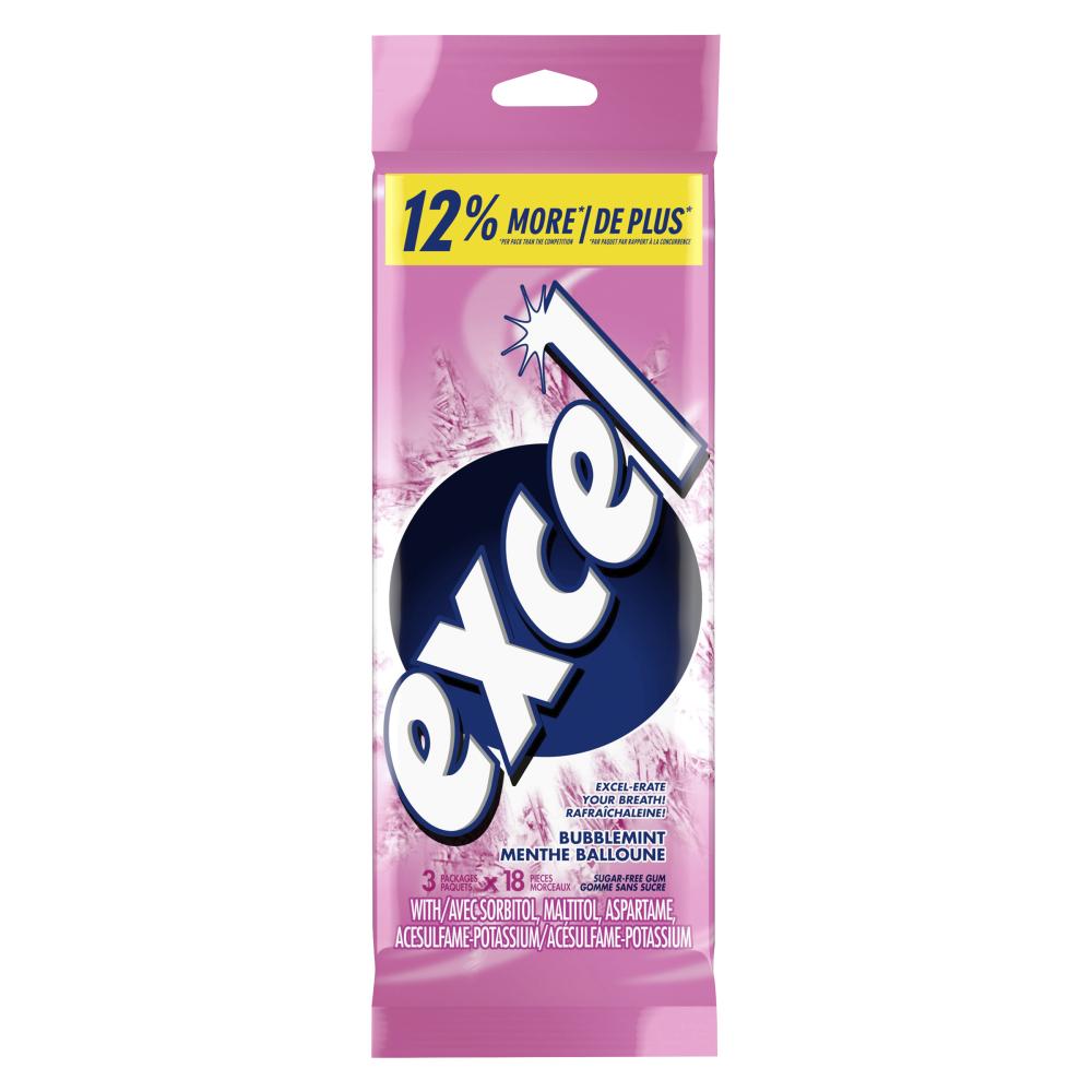 EXCEL CHEWING GUM BUBBLEMINT, 10 X 3 UN