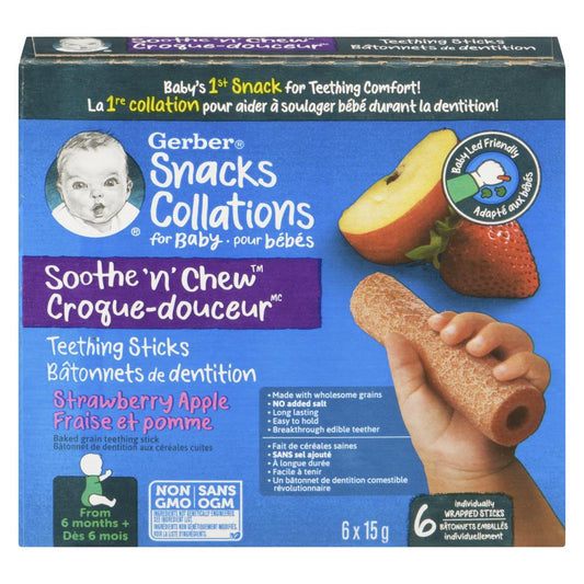 GERBER BABY FRUIT STRAWBERRY APPLE TEETHING BISCUITS, 5 X 90 G