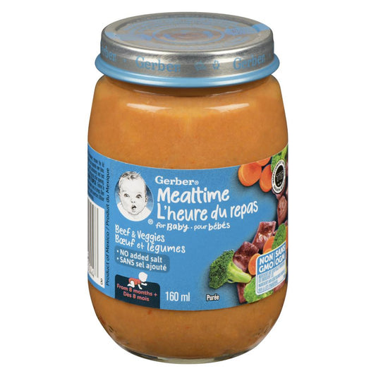 GERBER BABY PUREE BEEF LEGS IN POTATO, 12 X 160 ML