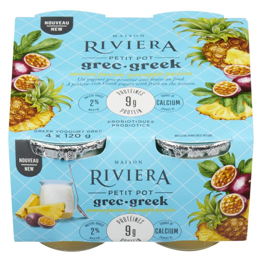 RIVIERA GREEK YOGURT PINEAPPLE PASSION FRUIT, 6 X 120 G