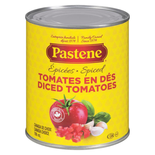 PASTENE DICED SPICY TOMATOES, 24 X 796 ML