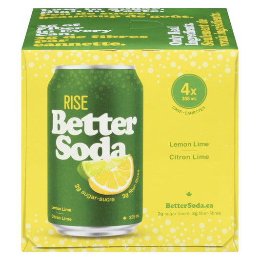 RISE KOMBUCHA, LEMON LIME SODA FULL CASE, 6 x 4 X 355