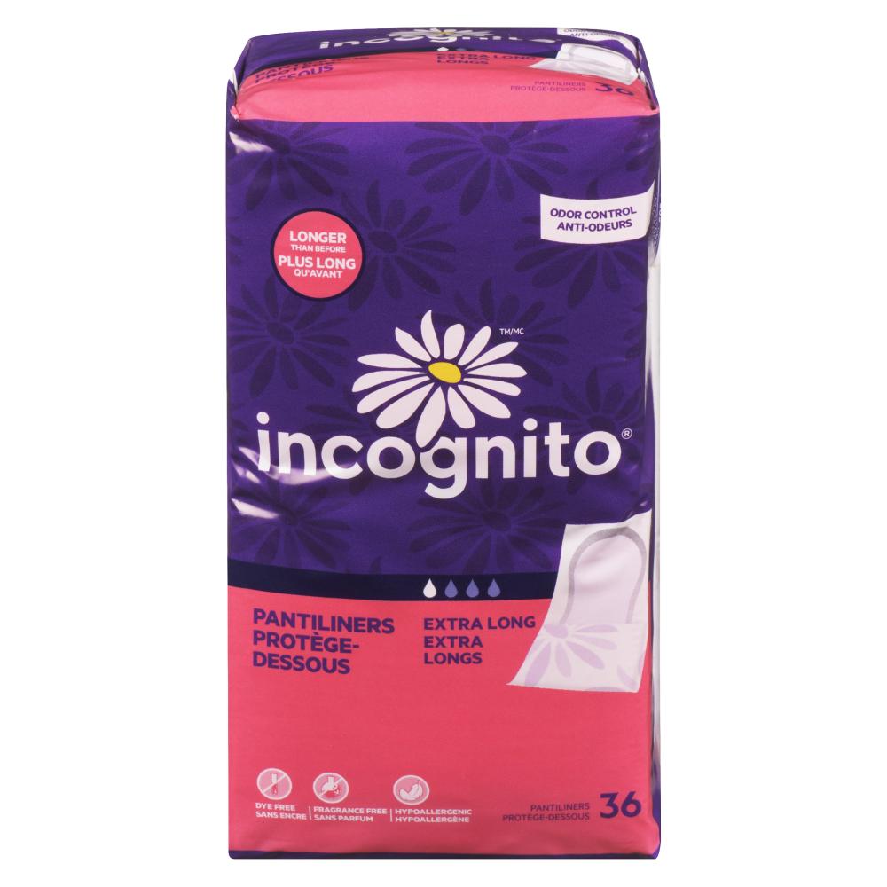 INCOGNITO EXTRA LONG PANTY LINERS, 12 X 36 UN