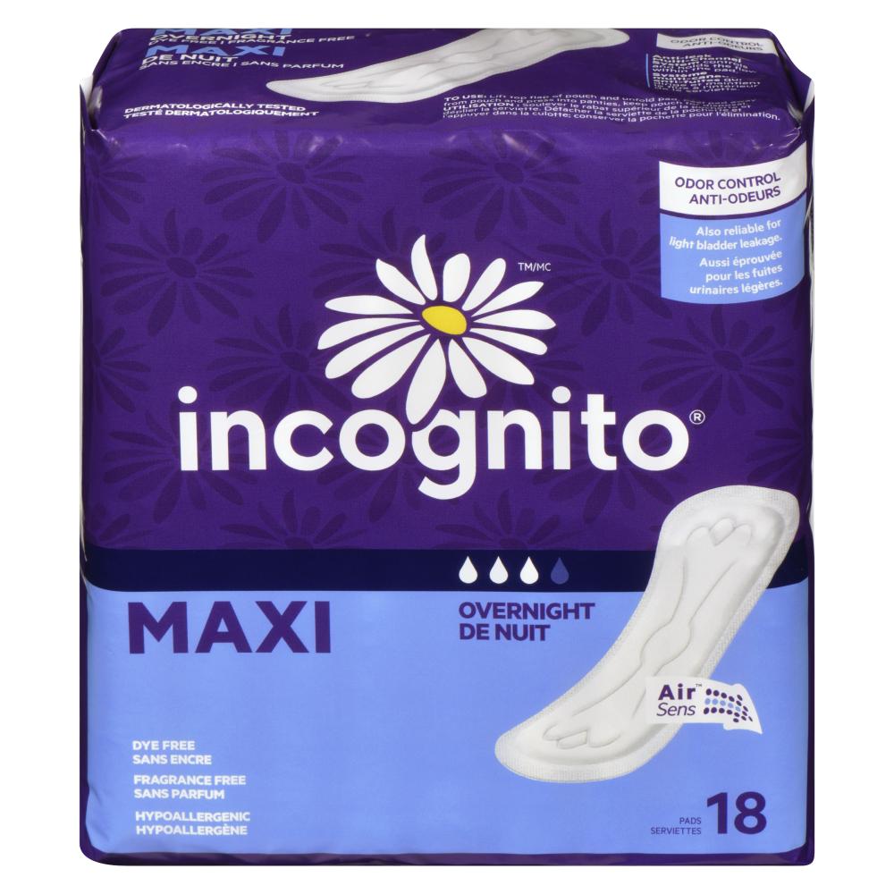 INCOGNITO MAXI PAD SUPER LONG, 12 X 18 UN