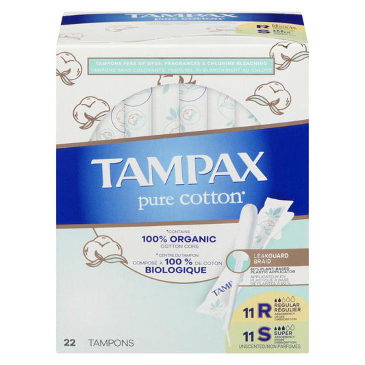 TAMPAX DUO PURE COTTON TAMPONS, 3 X 22 UN