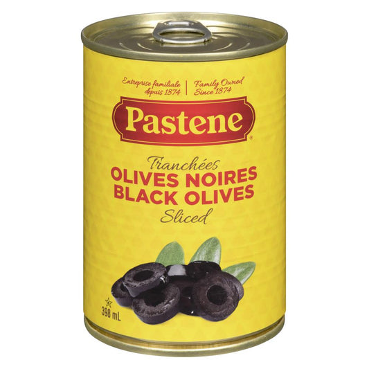 PASTENE SLICED BLACK OLIVES, 24 X 398 ML