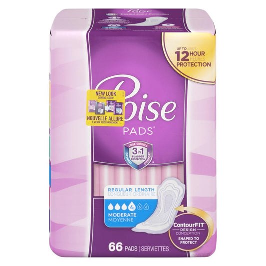POISE MEDIUM ABSORBENCY LONG ORDINARY PADS, 2 X 66 UN