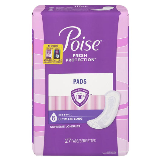 POISE ULTRA LONG HYGIENE PADS, 4 X 27 UN