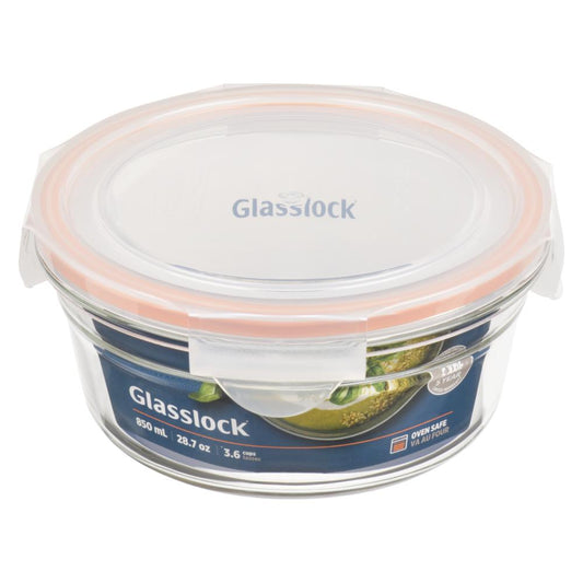 GLASSLOCK ROUND CONTAINER OVEN-SAFE 850ML, 6 X 1 UN