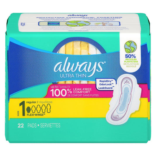 ALWAYS ULTRA SIZE 1 REGULAR UNSCENTED, 12 X 22 UN