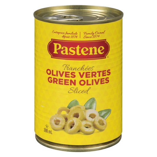 PASTENE SLICED GREEN OLIVES, 24 X 398 ML