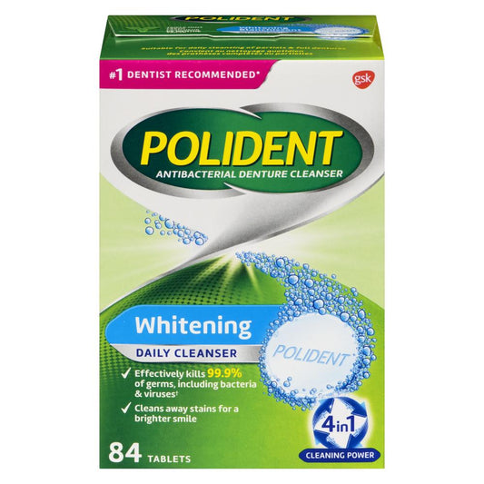 POLIDENT DENTURE CLEANSER WHITENING, 12 X 84 UN