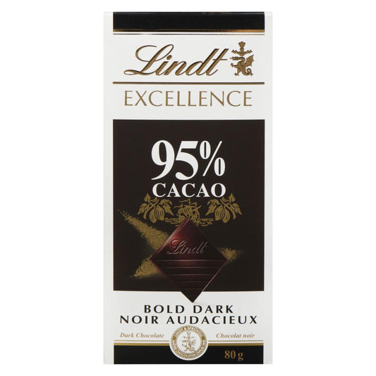LINDT EXCELLENCE BAR CHOCOLATE 95% COCOA, 20 X 80 G